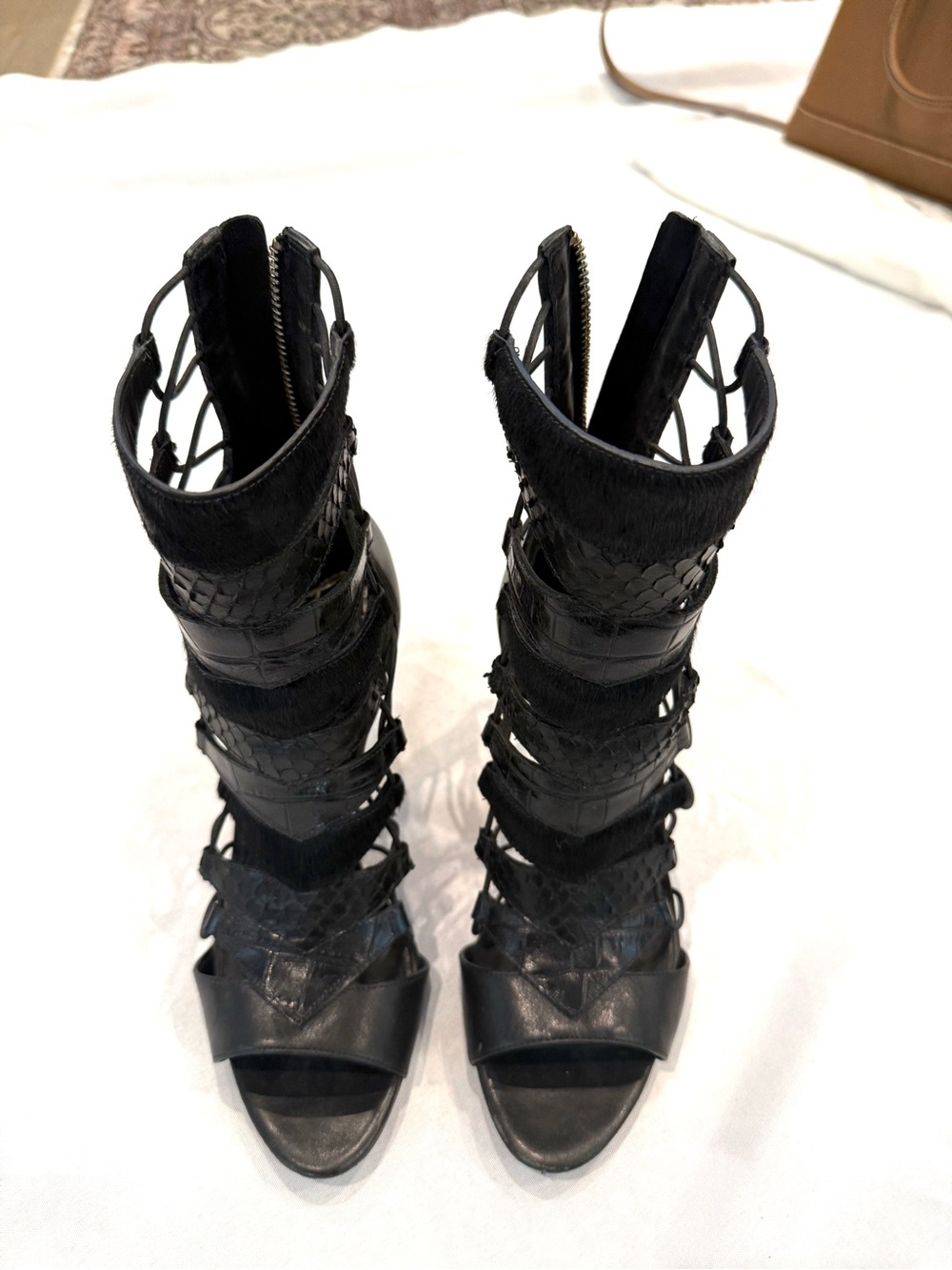 Brian Atwood Black Strappy Gladiator Ankle Boots - Sz. 8
